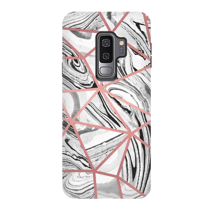 Galaxy S9 plus StrongFit Triangle geometric painted marble tiles with rose gold by Oana 