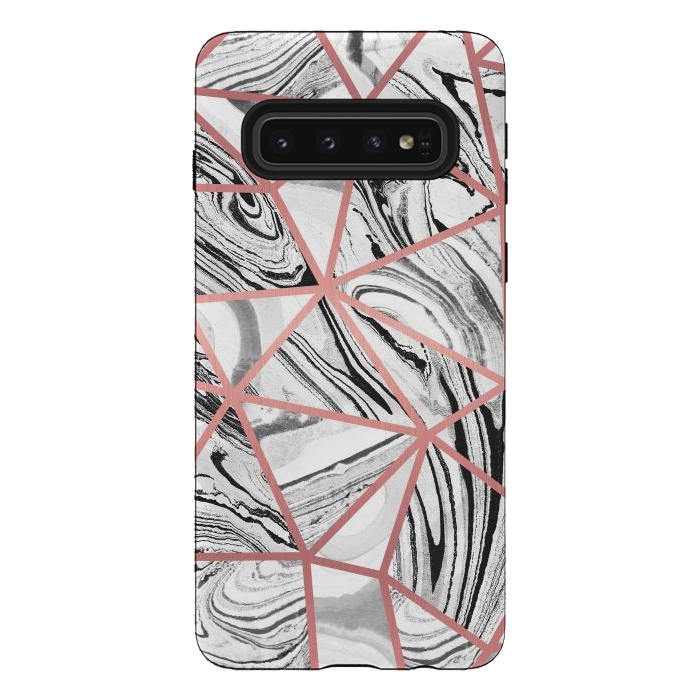 Galaxy S10 StrongFit Triangle geometric painted marble tiles with rose gold by Oana 