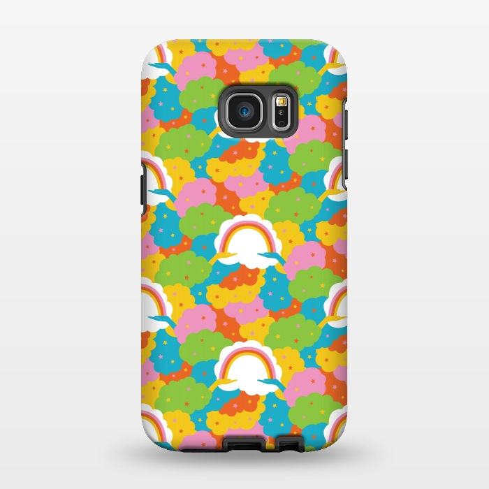 Galaxy S7 EDGE StrongFit Rainbows, clouds, hands, We're in This Together repeat pattern in pastels by Portia Monberg