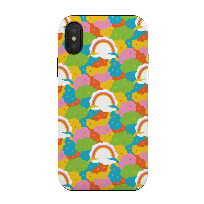 iPhone Xs / X StrongFit Rainbows, clouds, hands, We're in This Together repeat pattern in pastels by Portia Monberg