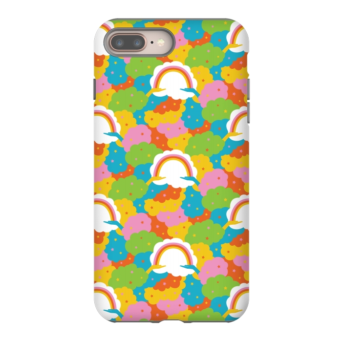 iPhone 8 plus StrongFit Rainbows, clouds, hands, We're in This Together repeat pattern in pastels by Portia Monberg