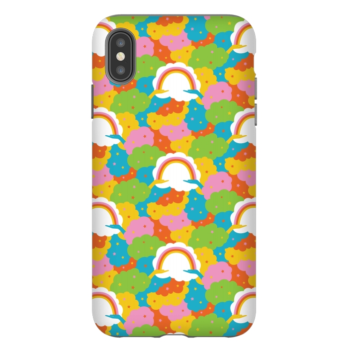 iPhone Xs Max StrongFit Rainbows, clouds, hands, We're in This Together repeat pattern in pastels by Portia Monberg