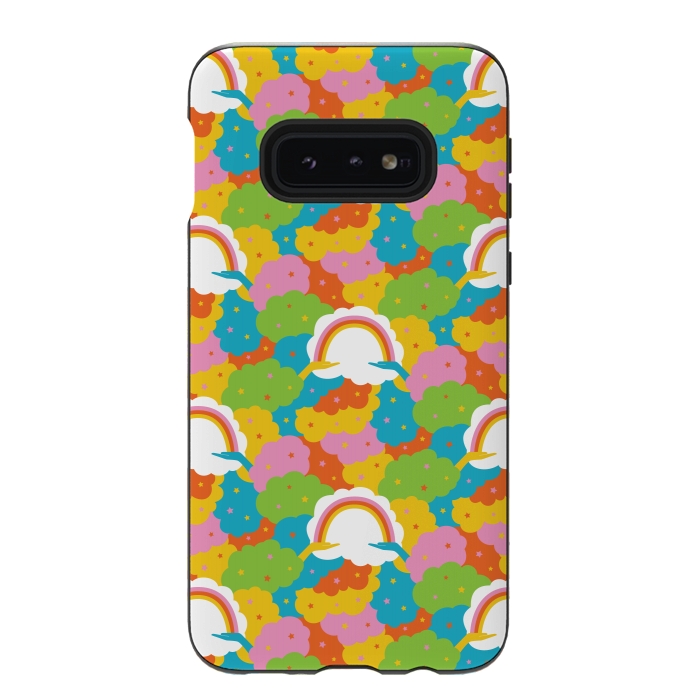 Galaxy S10e StrongFit Rainbows, clouds, hands, We're in This Together repeat pattern in pastels by Portia Monberg