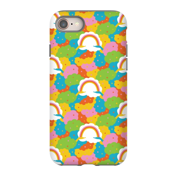 iPhone SE StrongFit Rainbows, clouds, hands, We're in This Together repeat pattern in pastels by Portia Monberg