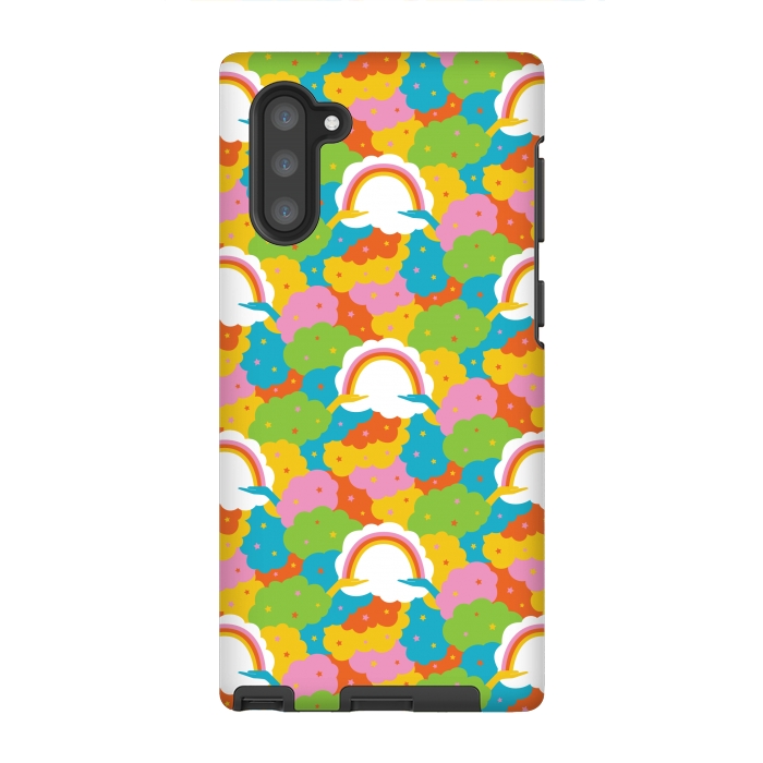 Galaxy Note 10 StrongFit Rainbows, clouds, hands, We're in This Together repeat pattern in pastels by Portia Monberg