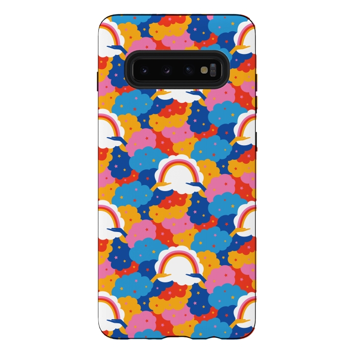Galaxy S10 plus StrongFit Rainbows, clouds and hands, we're in this together in jewel tones by Portia Monberg