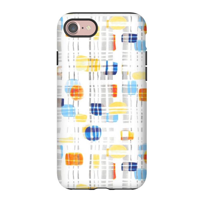 iPhone 7 StrongFit Blue & Yellow Abstract Gouache Shapes & Gingham by Tigatiga