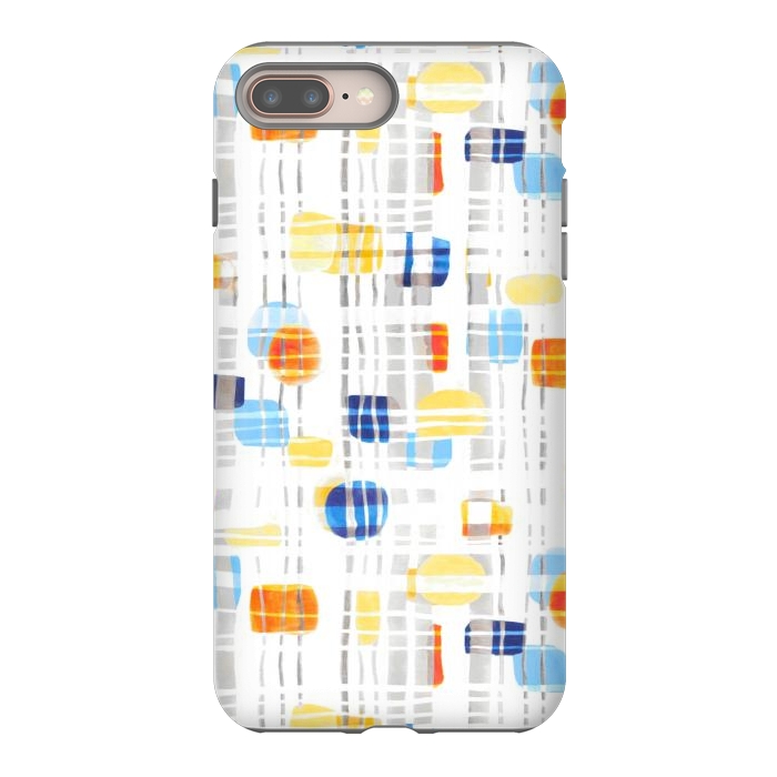 iPhone 7 plus StrongFit Blue & Yellow Abstract Gouache Shapes & Gingham by Tigatiga