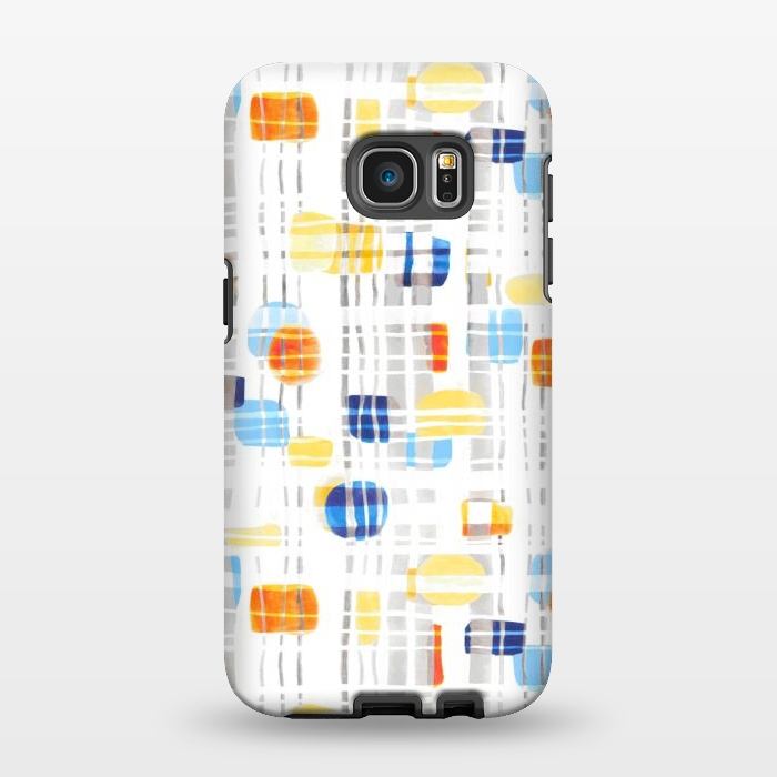 Galaxy S7 EDGE StrongFit Blue & Yellow Abstract Gouache Shapes & Gingham by Tigatiga