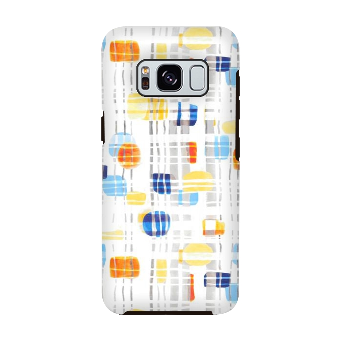 Galaxy S8 StrongFit Blue & Yellow Abstract Gouache Shapes & Gingham by Tigatiga