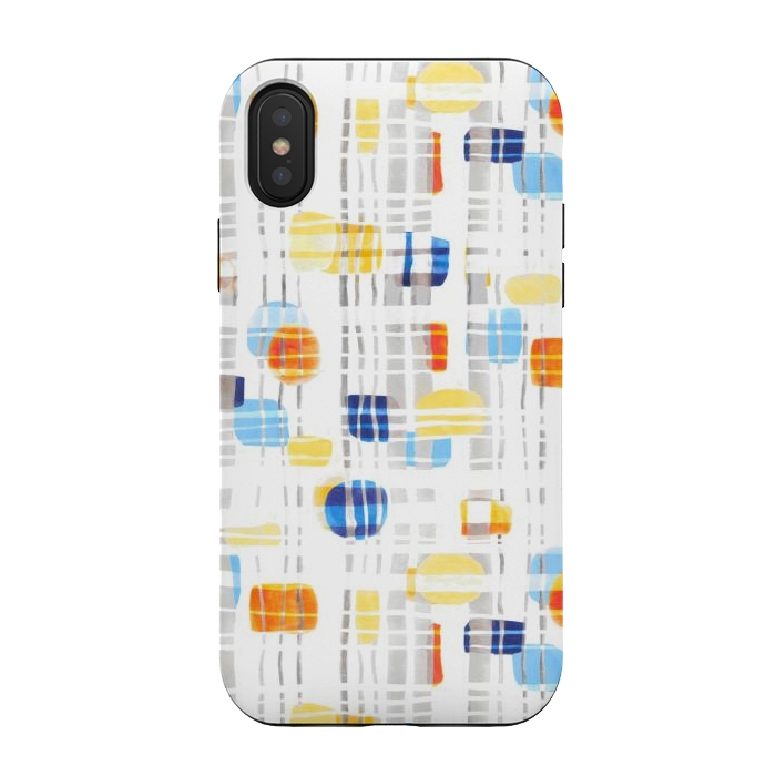iPhone Xs / X StrongFit Blue & Yellow Abstract Gouache Shapes & Gingham by Tigatiga