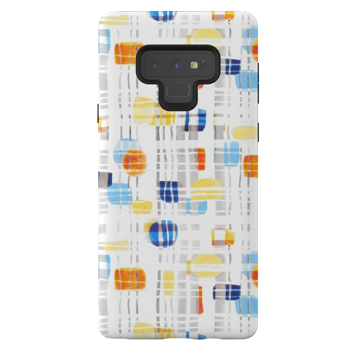 Galaxy Note 9 StrongFit Blue & Yellow Abstract Gouache Shapes & Gingham by Tigatiga