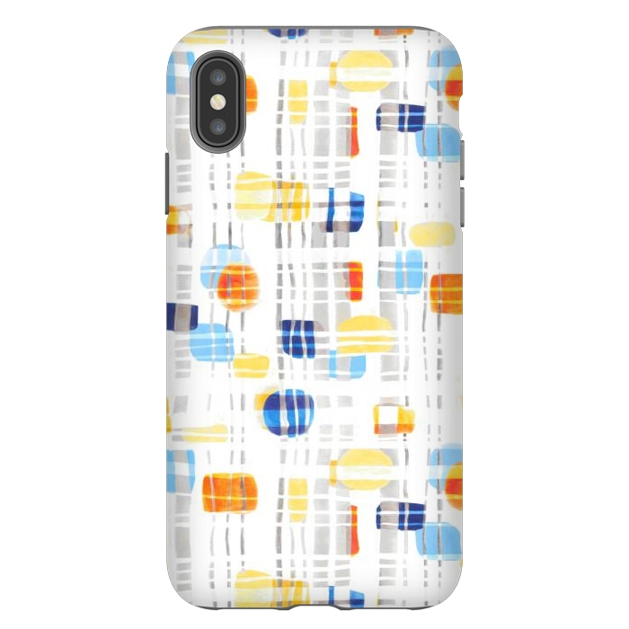 iPhone Xs Max StrongFit Blue & Yellow Abstract Gouache Shapes & Gingham by Tigatiga