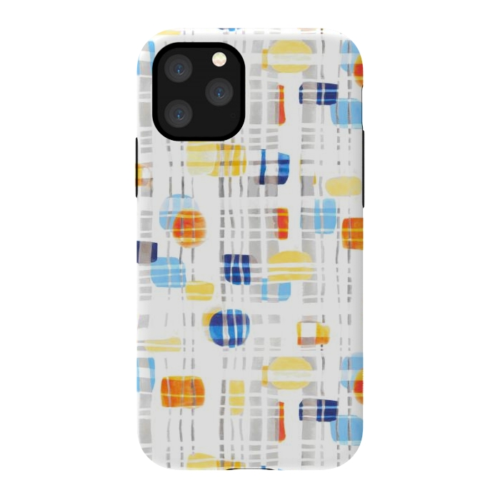 iPhone 11 Pro StrongFit Blue & Yellow Abstract Gouache Shapes & Gingham by Tigatiga