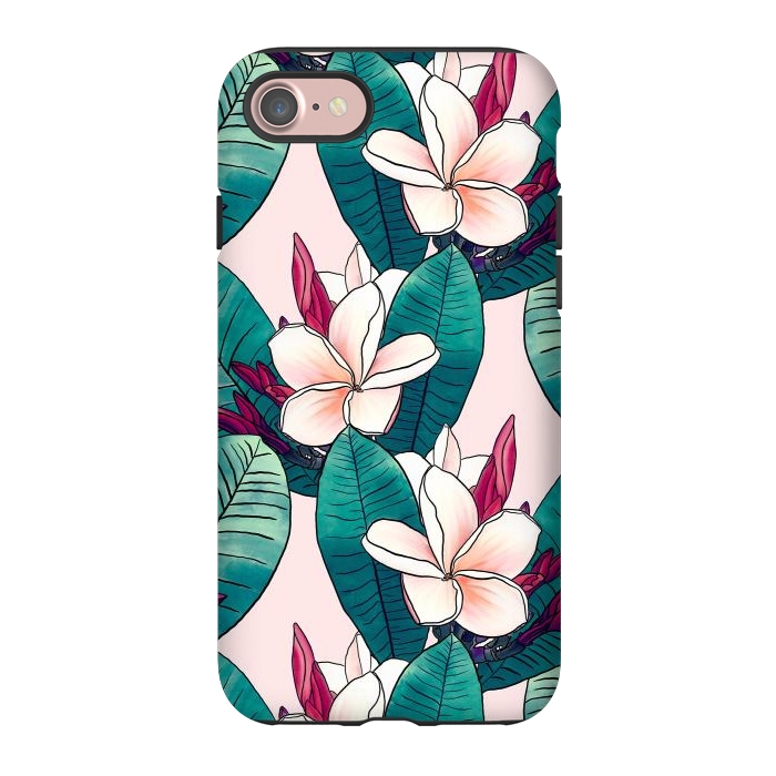 iPhone 7 StrongFit Trendy Tropical Plumeria Flowers Green Foliage Design by InovArts