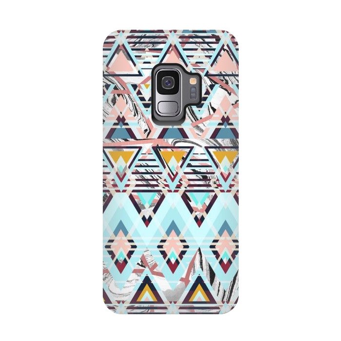 Galaxy S9 StrongFit Colorful brushed tribal triangles by Oana 