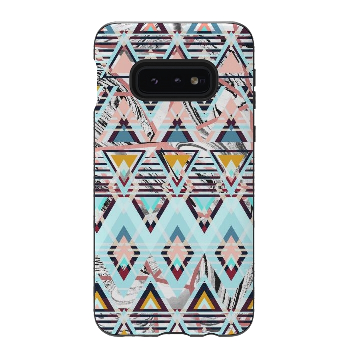 Galaxy S10e StrongFit Colorful brushed tribal triangles by Oana 