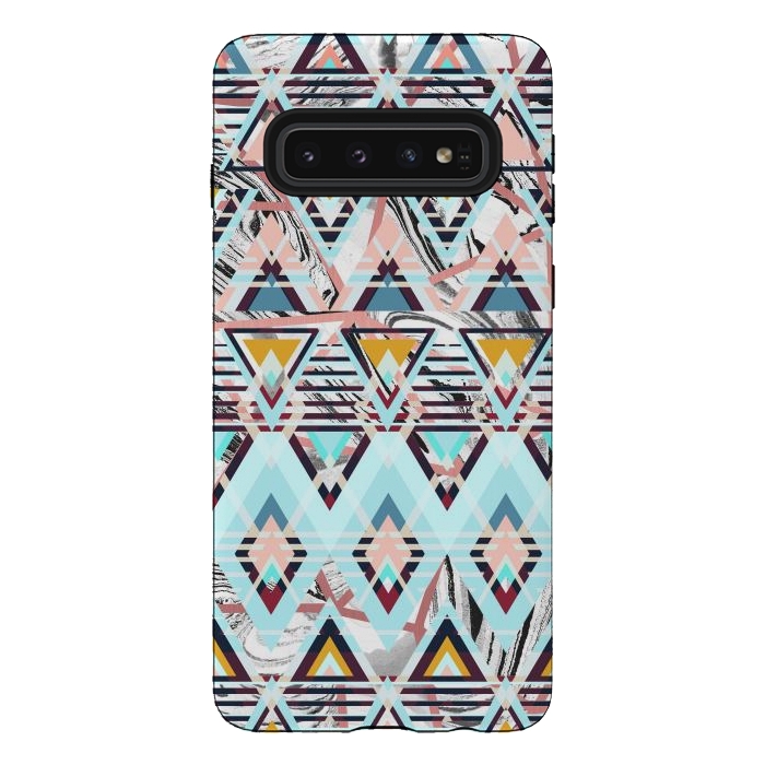 Galaxy S10 StrongFit Colorful brushed tribal triangles by Oana 
