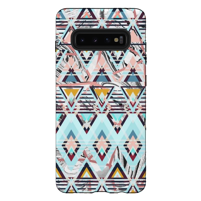Galaxy S10 plus StrongFit Colorful brushed tribal triangles by Oana 