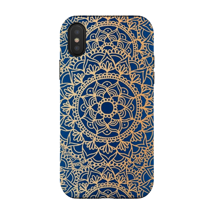 iPhone Xs / X StrongFit Blue and Yellow Mandala Pattern by Julie Erin Designs