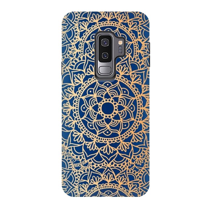 Galaxy S9 plus StrongFit Blue and Yellow Mandala Pattern by Julie Erin Designs
