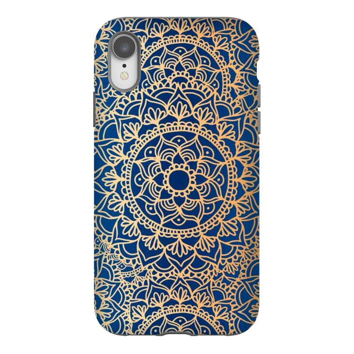 iPhone Xr StrongFit Blue and Yellow Mandala Pattern by Julie Erin Designs