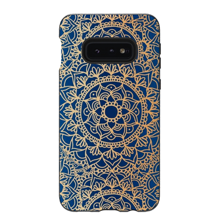 Galaxy S10e StrongFit Blue and Yellow Mandala Pattern by Julie Erin Designs