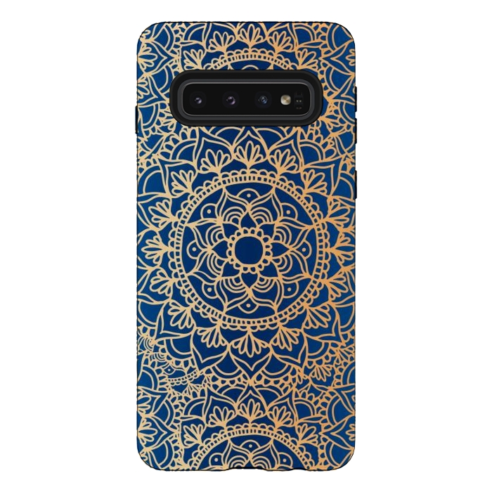 Galaxy S10 StrongFit Blue and Yellow Mandala Pattern by Julie Erin Designs