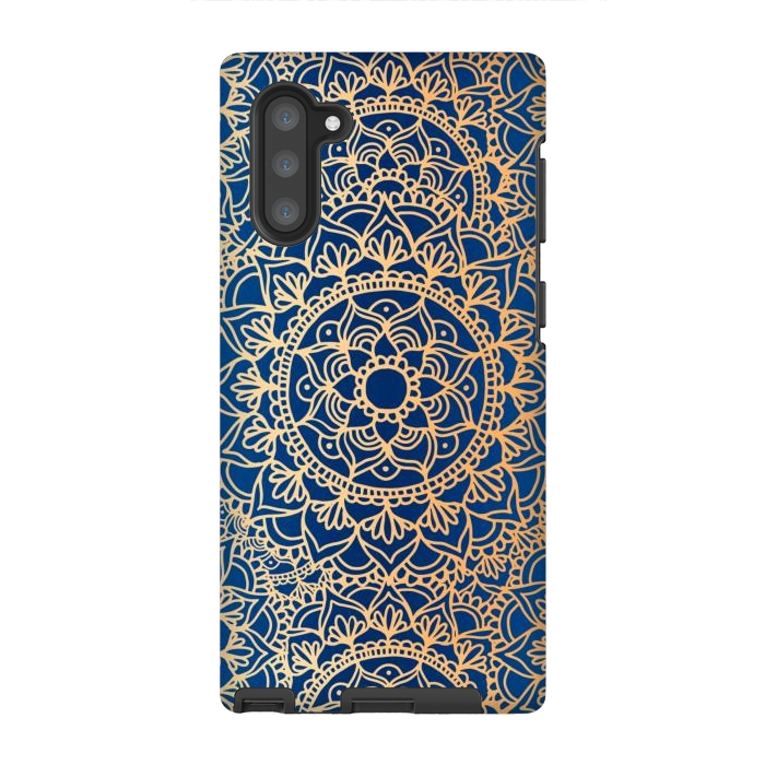 Galaxy Note 10 StrongFit Blue and Yellow Mandala Pattern by Julie Erin Designs