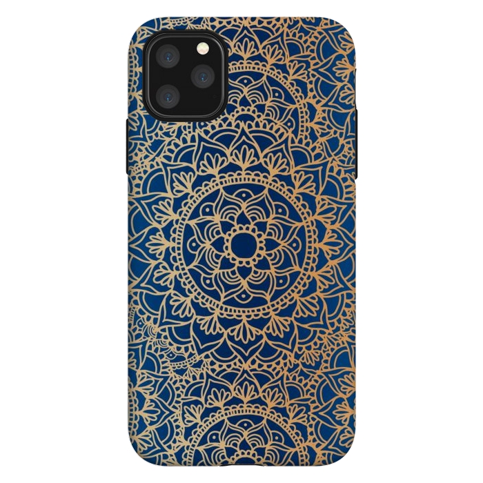 iPhone 11 Pro Max StrongFit Blue and Yellow Mandala Pattern by Julie Erin Designs