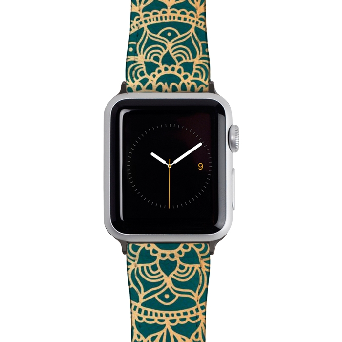 Watch 38mm / 40mm Strap PU leather Teal Green and Yellow Mandala Pattern by Julie Erin Designs