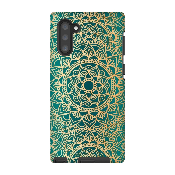 Galaxy Note 10 StrongFit Teal Green and Yellow Mandala Pattern by Julie Erin Designs