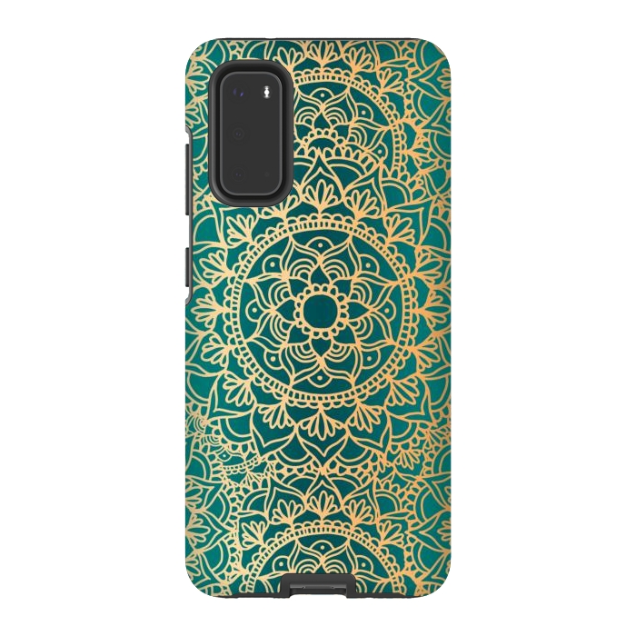Galaxy S20 StrongFit Teal Green and Yellow Mandala Pattern by Julie Erin Designs