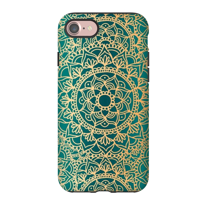 iPhone 7 StrongFit Teal Green and Yellow Mandala Pattern by Julie Erin Designs