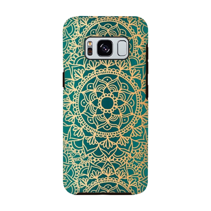 Galaxy S8 StrongFit Teal Green and Yellow Mandala Pattern by Julie Erin Designs
