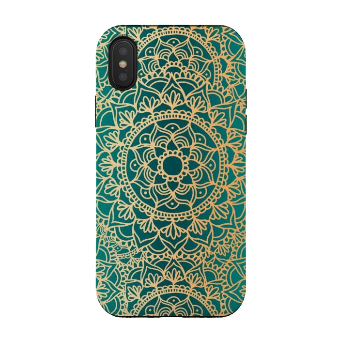 iPhone Xs / X StrongFit Teal Green and Yellow Mandala Pattern by Julie Erin Designs