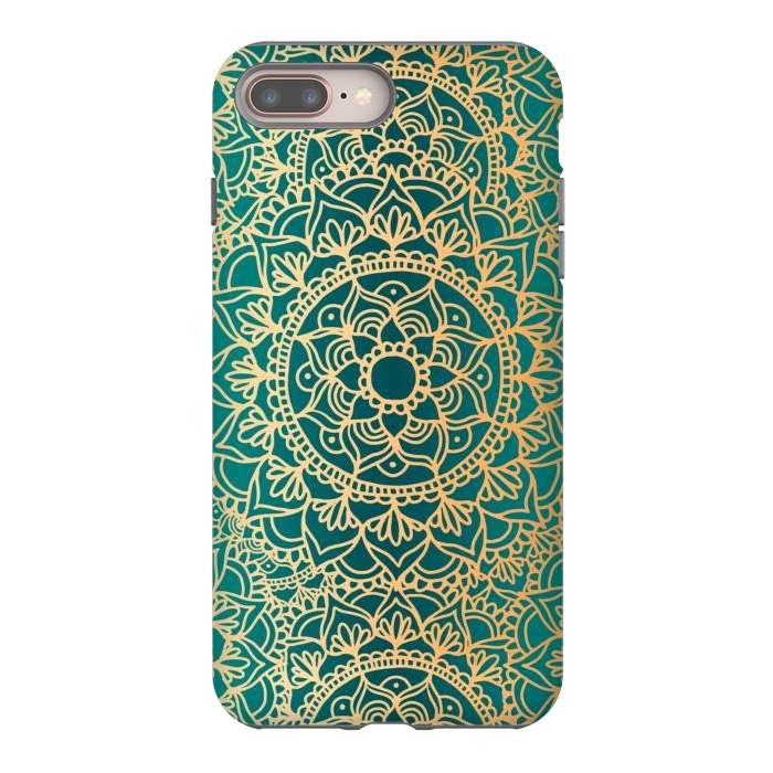 iPhone 8 plus StrongFit Teal Green and Yellow Mandala Pattern by Julie Erin Designs
