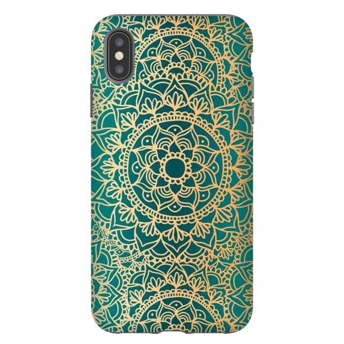 iPhone Xs Max StrongFit Teal Green and Yellow Mandala Pattern by Julie Erin Designs