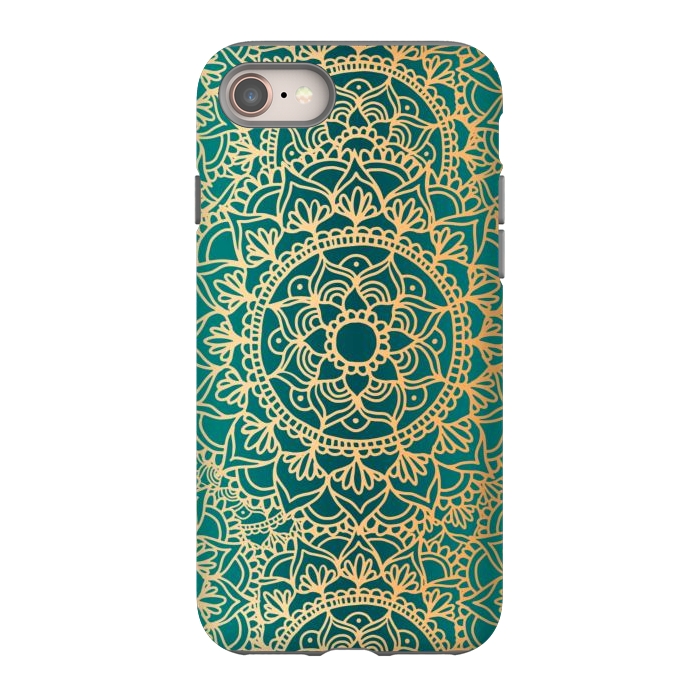 iPhone SE StrongFit Teal Green and Yellow Mandala Pattern by Julie Erin Designs