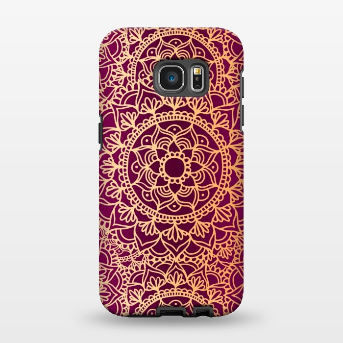 Galaxy S7 EDGE StrongFit Pink and Yellow Mandala Pattern by Julie Erin Designs