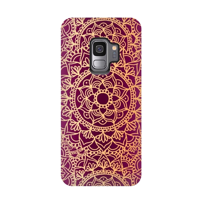 Galaxy S9 StrongFit Pink and Yellow Mandala Pattern by Julie Erin Designs