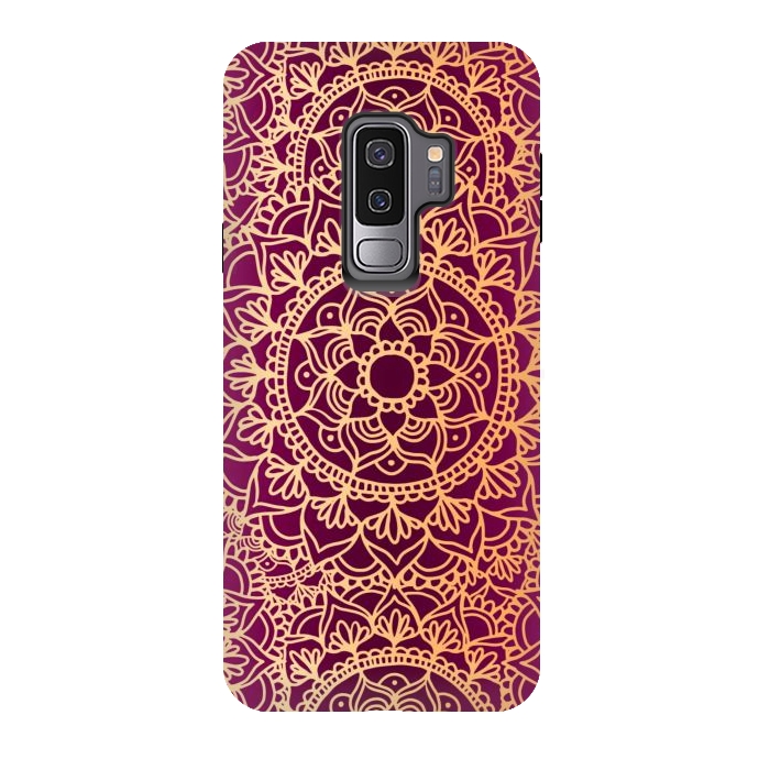 Galaxy S9 plus StrongFit Pink and Yellow Mandala Pattern by Julie Erin Designs