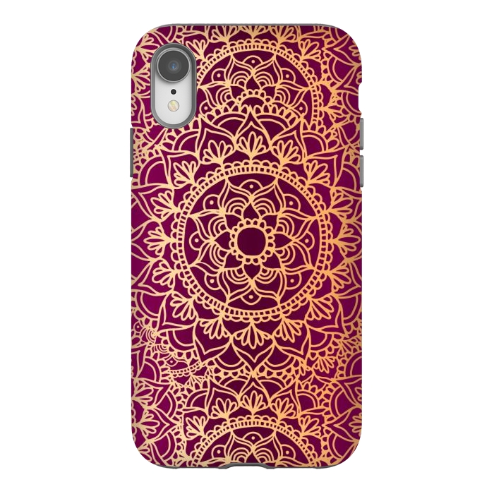 iPhone Xr StrongFit Pink and Yellow Mandala Pattern by Julie Erin Designs
