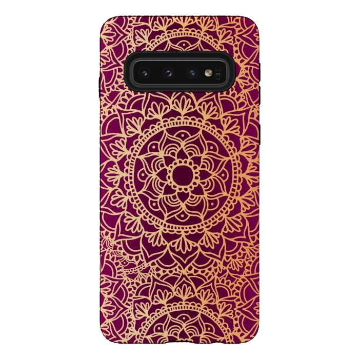 Galaxy S10 StrongFit Pink and Yellow Mandala Pattern by Julie Erin Designs