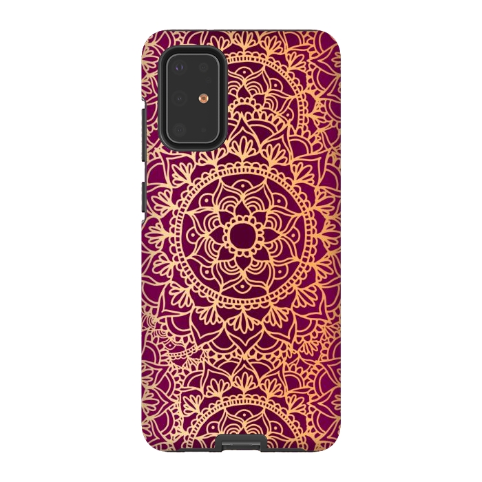 Galaxy S20 Plus StrongFit Pink and Yellow Mandala Pattern by Julie Erin Designs