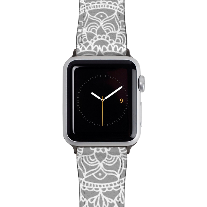 Watch 42mm / 44mm Strap PU leather White and Gray Mandala Pattern by Julie Erin Designs