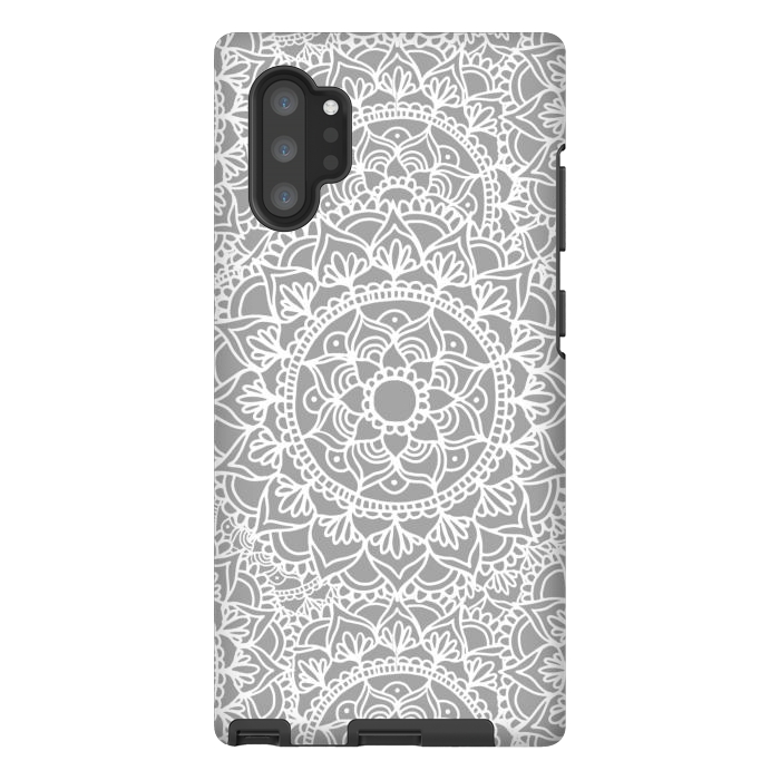 Galaxy Note 10 plus StrongFit White and Gray Mandala Pattern by Julie Erin Designs