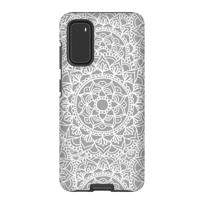 Galaxy S20 StrongFit White and Gray Mandala Pattern by Julie Erin Designs