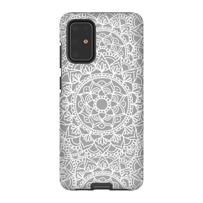 Galaxy S20 Plus StrongFit White and Gray Mandala Pattern by Julie Erin Designs