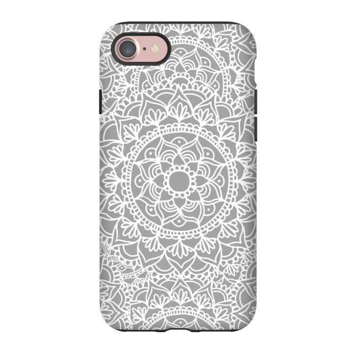 iPhone 7 StrongFit White and Gray Mandala Pattern by Julie Erin Designs